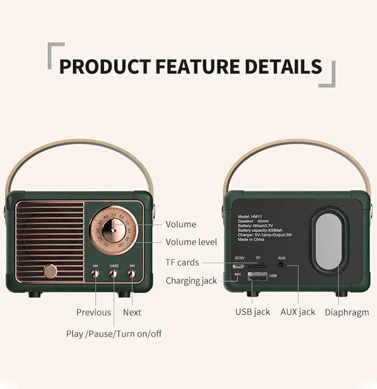 Dosmix Altavoz Bluetooth retro